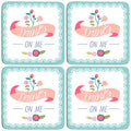 Assorted Cork Coaster Set of 4 with Floral Design