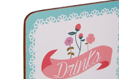 Assorted Cork Coaster Set of 4 with Floral Design