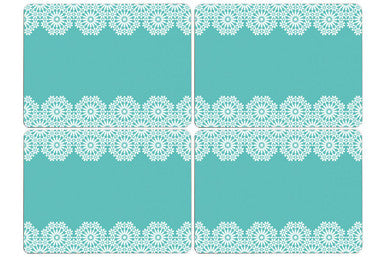 Set of Four Blue Floral Cork Placemats