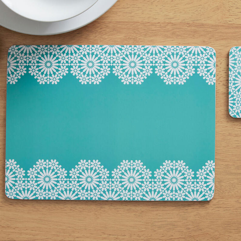 Set of Four Blue Floral Cork Placemats