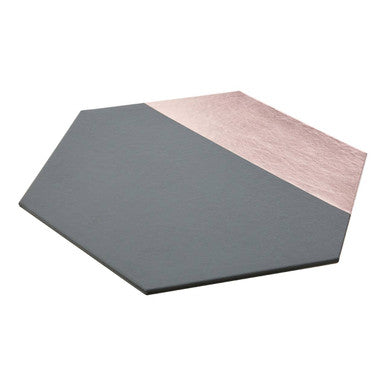 Set of 4 Leather Effect Grey and Rose Gold Hexagon Placements