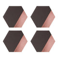 Set of 4 Leather Effect Grey and Rose Gold Hexagon Placements