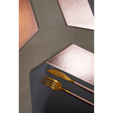 Set of 4 Leather Effect Grey and Rose Gold Hexagon Placements