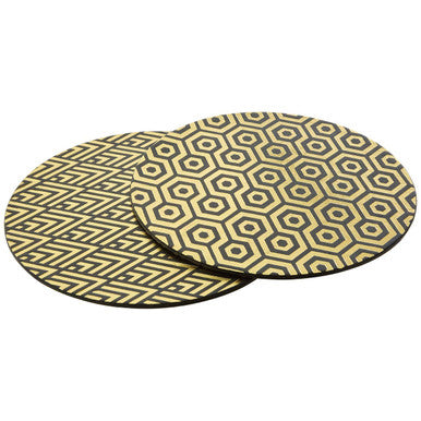 Set of 4 Leather Effect Black and Gold Deco Placements