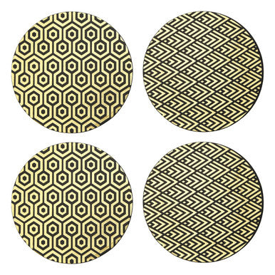 Set of 4 Leather Effect Black and Gold Deco Placements
