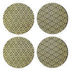 Set of 4 Leather Effect Black and Gold Deco Placements
