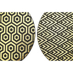 Set of 4 Leather Effect Black and Gold Deco Placements