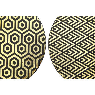Set of 4 Leather Effect Black and Gold Deco Placements