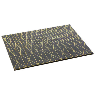 Set of 4 Leather Effect Black and Gold Prism Placemats