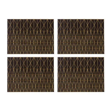 Set of 4 Leather Effect Black and Gold Prism Placemats