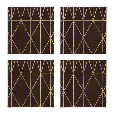Set of 4 Black and Gold Prism Faux Leather Coasters
