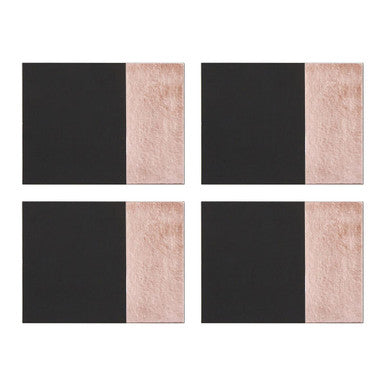 Set of 4 Leather Effect Black and Rose Gold Placemats