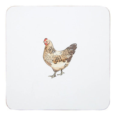 Set of Four Cork Coasters with Hen Illustration