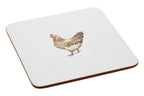 Set of Four Cork Coasters with Hen Illustration