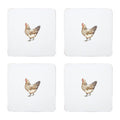 Set of Four Cork Coasters with Hen Illustration