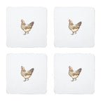 Set of Four Cork Coasters with Hen Illustration