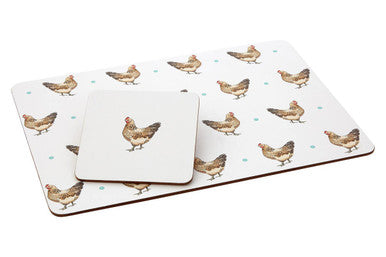 Set of Four Cork Coasters with Hen Illustration