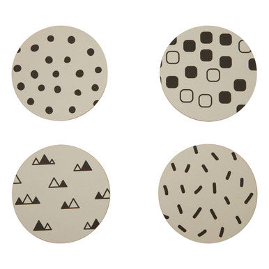 Set of 4 Monochrome Eclectic Cork Coasters