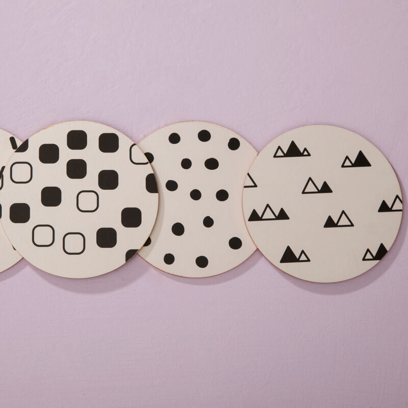Set of 4 Monochrome Eclectic Cork Coasters