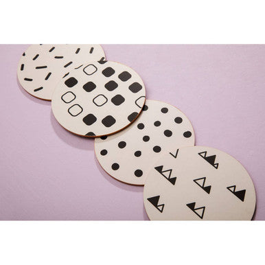 Set of 4 Monochrome Eclectic Cork Coasters