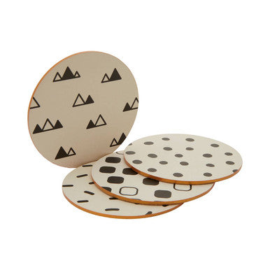 Set of 4 Monochrome Eclectic Cork Coasters