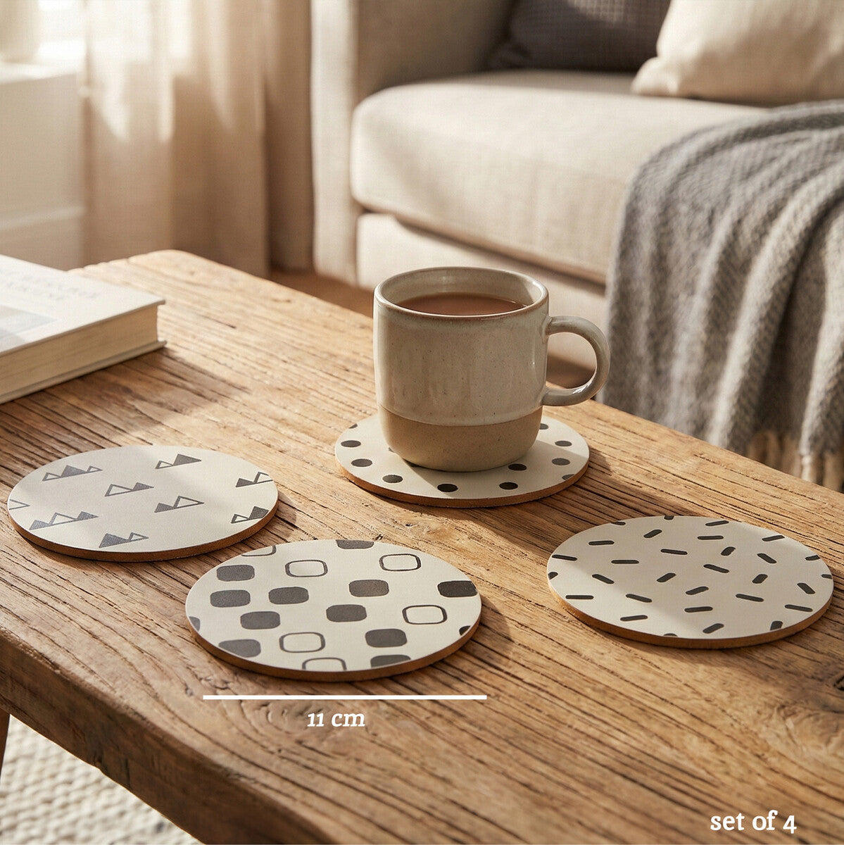 Set of 4 Monochrome Eclectic Cork Coasters