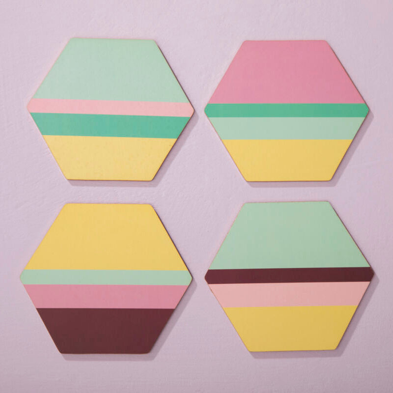 Set of 4 Miami Striped Gold Foil Coasters