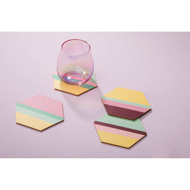 Set of 4 Miami Striped Gold Foil Coasters