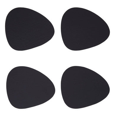 Set of 4 Pebble Black Faux Leather Coasters