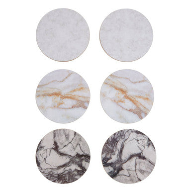 6 Piece Marble Effect Assorted Cork Coasters