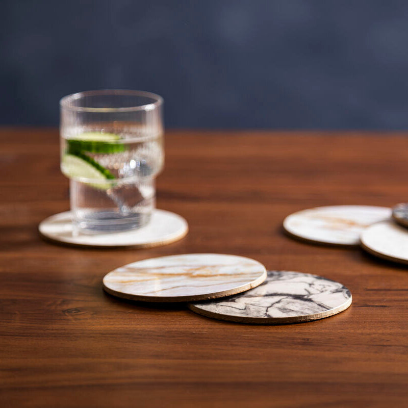 6 Piece Marble Effect Assorted Cork Coasters