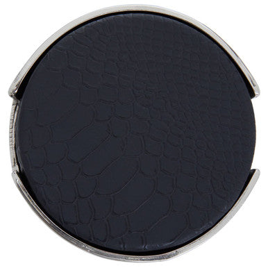 Set of 4 Black Leather-Effect Coasters with Holder