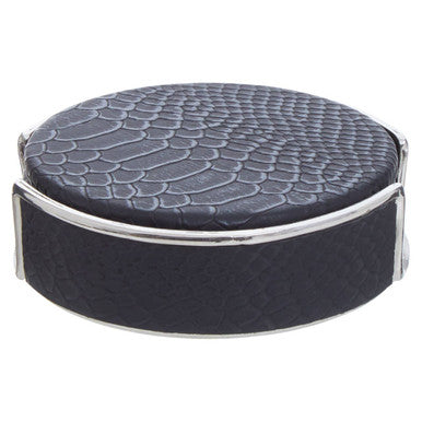 Set of 4 Black Leather-Effect Coasters with Holder