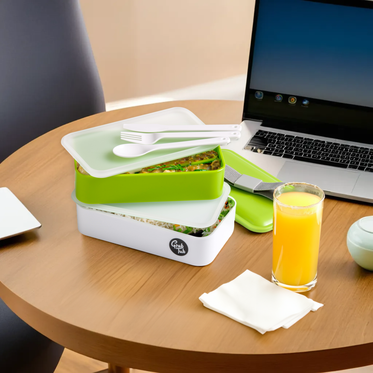 Green and White Stackable Lunch Box