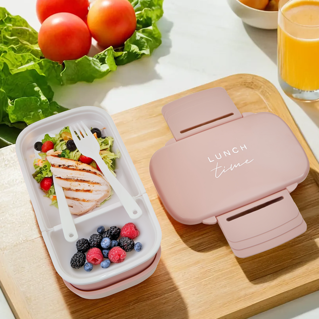 Light Pink Lunch Box with Cutlery