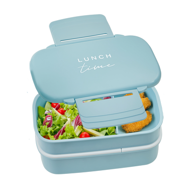 Light Blue Lunch Box with Cutlery