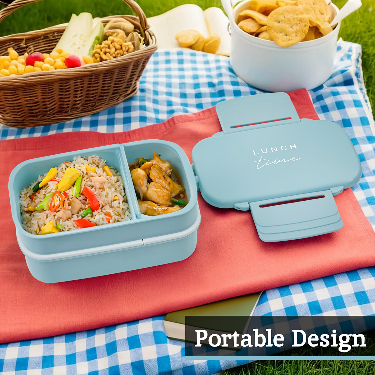 Light Blue Lunch Box with Cutlery