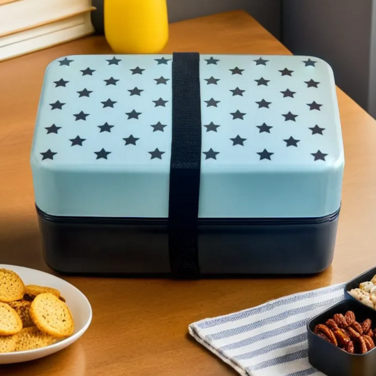 Light Blue Star Lunch Box with Cutlery