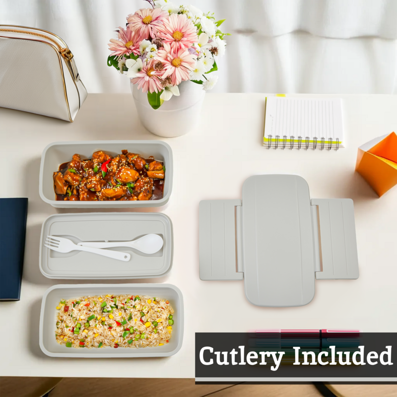 Grey Lunch Box with Cutlery