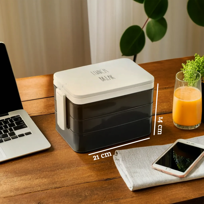 Black Lunch Box with Cutlery