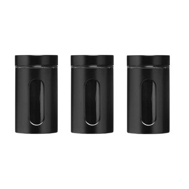 Set of Three Clear and Black Storage Jars