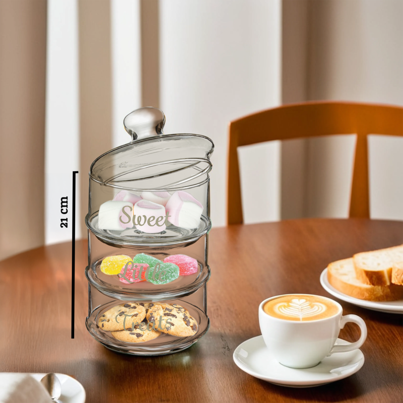 Stackable 3 Tier Glass Storage Jar