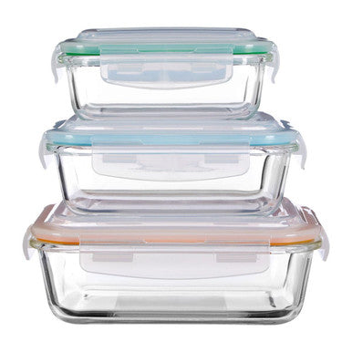 Set of 3 Rectangular Glass Containers