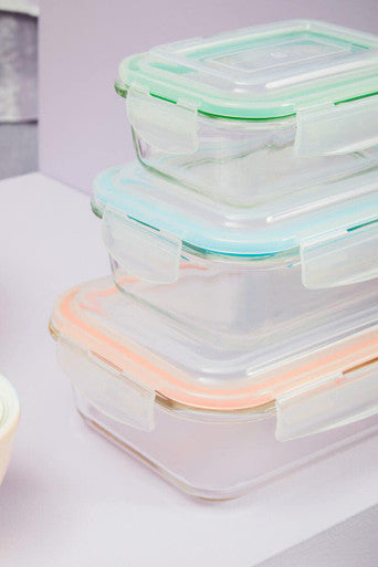 Set of 3 Rectangular Glass Containers