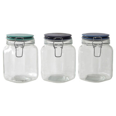 Glass Storage Jar 1050 ml (3 Assorted Colours)