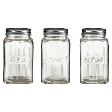 Set of Three Glass Jars With Silver Lids