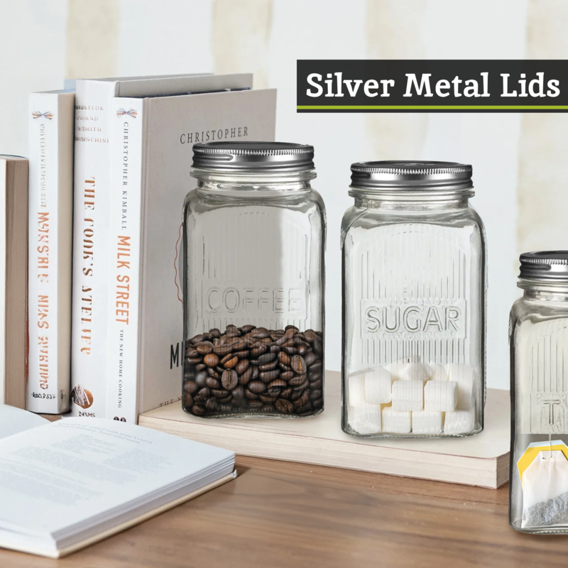 Set of Three Glass Jars With Silver Lids