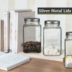 Set of Three Glass Jars With Silver Lids