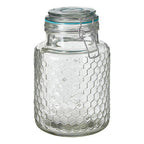 Clear Glass Honeycomb Clip Top Jar with Blue Seal 1300ml