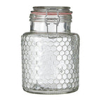 Clear Glass Honeycomb Clip Top Jar with Pink Seal 1300ml